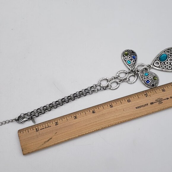 Laura Ashley Teardrop Gemstone Boho Tribal Silver Links Statement Necklace - Picture 7 of 9